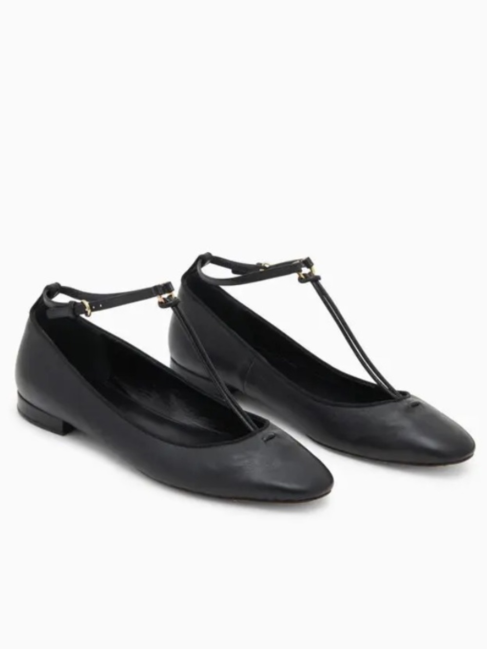 Ulla Johnson Ballet Flats Louise Thong in Black Leather